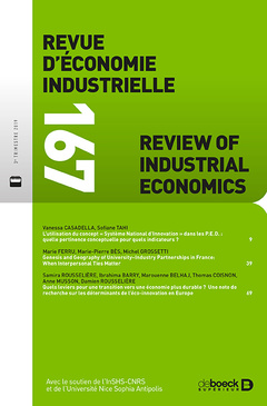Couverture de l’ouvrage Revue d'économie industrielle 2019/3 - 167 - Varia