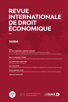 Couverture de l’ouvrage Revue internationale de droit économique 2019/4 - Varia