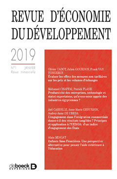 Couverture de l’ouvrage Revue d'économie du développement 2019/1
