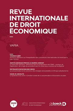 Couverture de l’ouvrage Revue internationale de droit économique 2020/1 - Varia