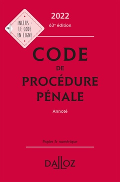 Cover of the book Code de procédure pénale 2022 63ed - Annoté