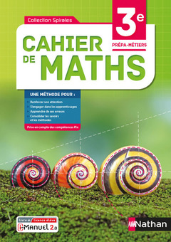 Couverture de l’ouvrage Cahier de maths 3e Prépa-Métiers - Livre + licence élève - 2021