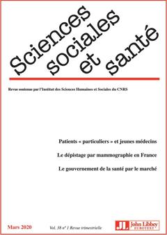 Couverture de l’ouvrage Revue Sciences Sociales et Santé. Vol. 38 - N°1 Mars 2020
