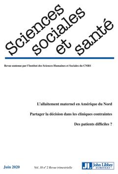 Couverture de l’ouvrage Revue Sciences Sociales et Santé. Vol. 38 - N°2 - Juin 2020