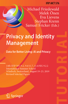 Couverture de l’ouvrage Privacy and Identity Management. Data for Better Living: AI and Privacy