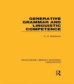 Couverture de l’ouvrage Generative Grammar and Linguistic Competence