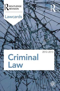 Couverture de l’ouvrage Criminal Lawcards 2012-2013