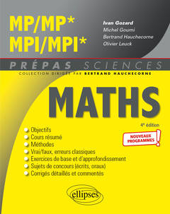 Couverture de l’ouvrage Mathématiques MP/MP* - MPI/MPI* - Programme 2022
