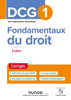 Couverture de l’ouvrage DCG 1 Fondamentaux du droit - Corrigés - 4e éd.