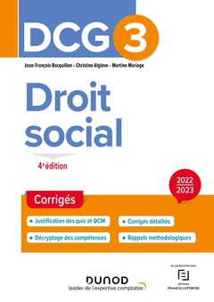 Couverture de l’ouvrage DCG 3 Droit social - Corrigés - 2022-2023
