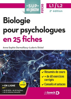 Couverture de l’ouvrage Biologie pour psychologues en 25 fiches - Licence 1 et 2