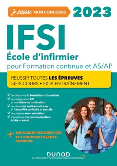 Couverture de l’ouvrage IFSI 2023 Concours Formation continue et Passerelle AS-AP - 50% Cours - 50% Entraînement