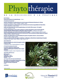 Couverture de l’ouvrage Phytothérapie Volume 20 N° 1-2_Février-Avril 2022