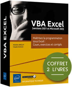 Couverture de l’ouvrage VBA Excel (versions 2021 et Microsoft 365) - Coffret de 2 livres : Maîtrisez la programmation sous E