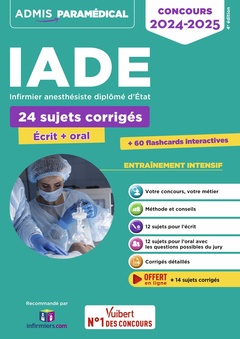 Couverture de l’ouvrage Concours IADE - 24 sujets corrigés (écrit et oral)