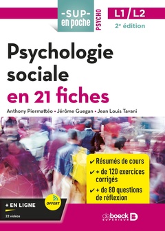 Couverture de l’ouvrage Psychologie sociale en 21 fiches - Licences 1 et 2