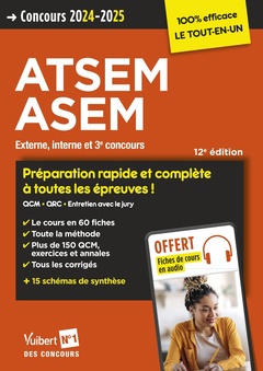 Couverture de l’ouvrage Concours ATSEM et ASEM - Catégorie C - Préparation rapide et complète à toutes les épreuves - Tout le cours en audio