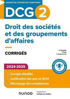 Couverture de l’ouvrage DCG 2 - Droit des sociétés et des groupements d'affaires - Corrigés 2024-2025
