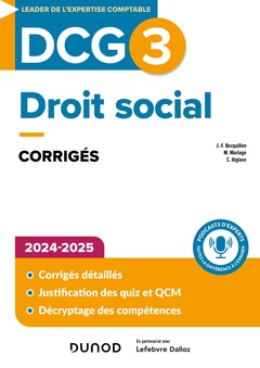Couverture de l’ouvrage DCG 3 - Droit social - Corrigés 2024-2025