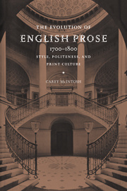 Couverture de l’ouvrage The Evolution of English Prose, 1700–1800