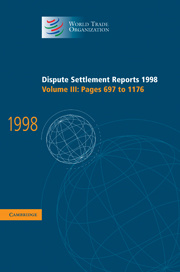 Couverture de l’ouvrage Dispute Settlement Reports 1998: Volume 3, Pages 697-1176