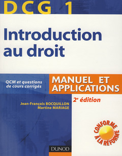 Couverture de l’ouvrage Introduction au droit DCG 1 manuel et applications (Expert Sup, 2° Ed.)
