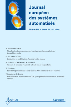 Couverture de l’ouvrage Journal européen des systèmes automatisés RS série JESA Vol.37 N° 1/2003