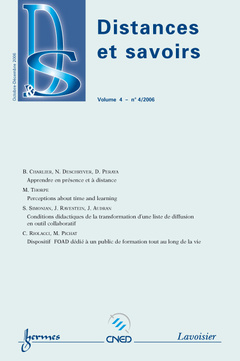 Couverture de l'ouvrage Distances et savoirs Vol. 4 N° 4/2006