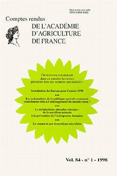 Couverture de l’ouvrage Installation du Bureau pour l'Année 1998 Les orientations de la politique agricole commune contribuent elles... (Comptes rendus AAF Vol 84 n°1 1998)