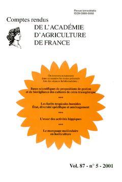Couverture de l'ouvrage Comptes rendus de l'Académie d'Agriculture de France Vol. 87 N°5 2001