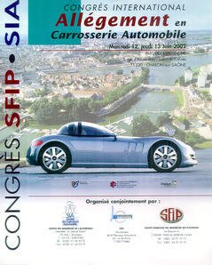 Couverture de l’ouvrage Allégement en carrosserie automobile (Congrès international SFIP les 12 et 13 juin 2002 Parc des Expositions à Chalon-sur-Saône) classeur