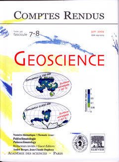 Couverture de l’ouvrage Comptes rendus Académie des sciences, Géoscience, tome 336, fasc 7-8, Juin 2004 : paléoclimatologie, Paleoclimatology