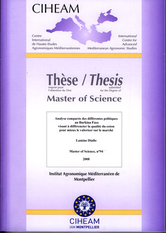 Cover of the book Analyse comparée des différentes politiques au Burkina Faso visant à différencier la qualité du coton pour mieux le valoriser ... (Master of Science N° 94)
