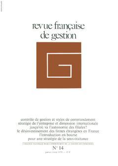Couverture de l'ouvrage Revue française de gestion N° 14 janvier-février 1978
