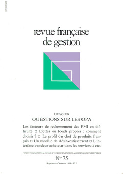 Couverture de l’ouvrage Revue française de gestion N°75 septembre-octobre 1989