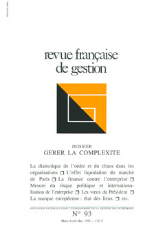 Couverture de l’ouvrage Revue française de gestion N°93 marsavril-mai 1993