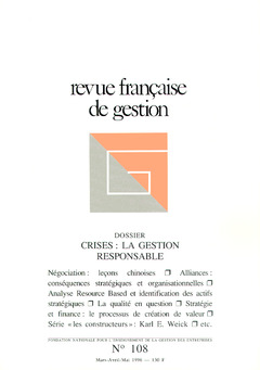 Couverture de l’ouvrage Revue française de gestion N° 108 marsavril-mai 1996