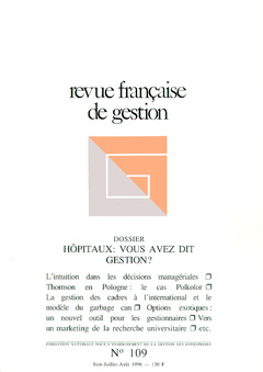 Couverture de l’ouvrage Revue française de gestion N° 109 juinjuillet-août 1996