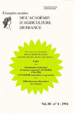 Couverture de l'ouvrage Lapin - Bicentenaire de la mort d'Antoine Laurent Lavoisier - Utilisation non alimentaire des céréales Vol.80 N°4 1994