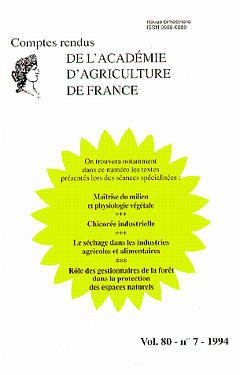Cover of the book Maitrise du milieu & physiologie végétale, chicorée industrielle, le séchage dans les industries alimentaires, rôle des gestionnaires... (Vol 80 n°7 1994)