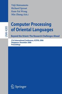 Couverture de l’ouvrage Computer Processing of Oriental Languages. Beyond the Orient: The Research Challenges Ahead