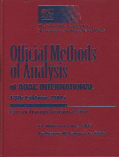 Couverture de l’ouvrage Official methods of analysis of AOAC International, 18th Ed. Revision 4, April 2011