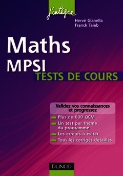 Couverture de l’ouvrage Maths MPSI Tests de cours (J'intègre)