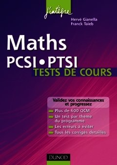 Couverture de l’ouvrage Maths PCSI . PTSI Tests de cours (J'intègre)