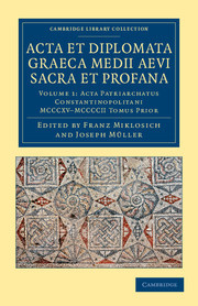 Couverture de l’ouvrage Acta et Diplomata Graeca Medii Aevi Sacra et Profana