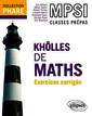 Couverture de l'ouvrage Khôlles de maths MPSI - Exercices corrigés